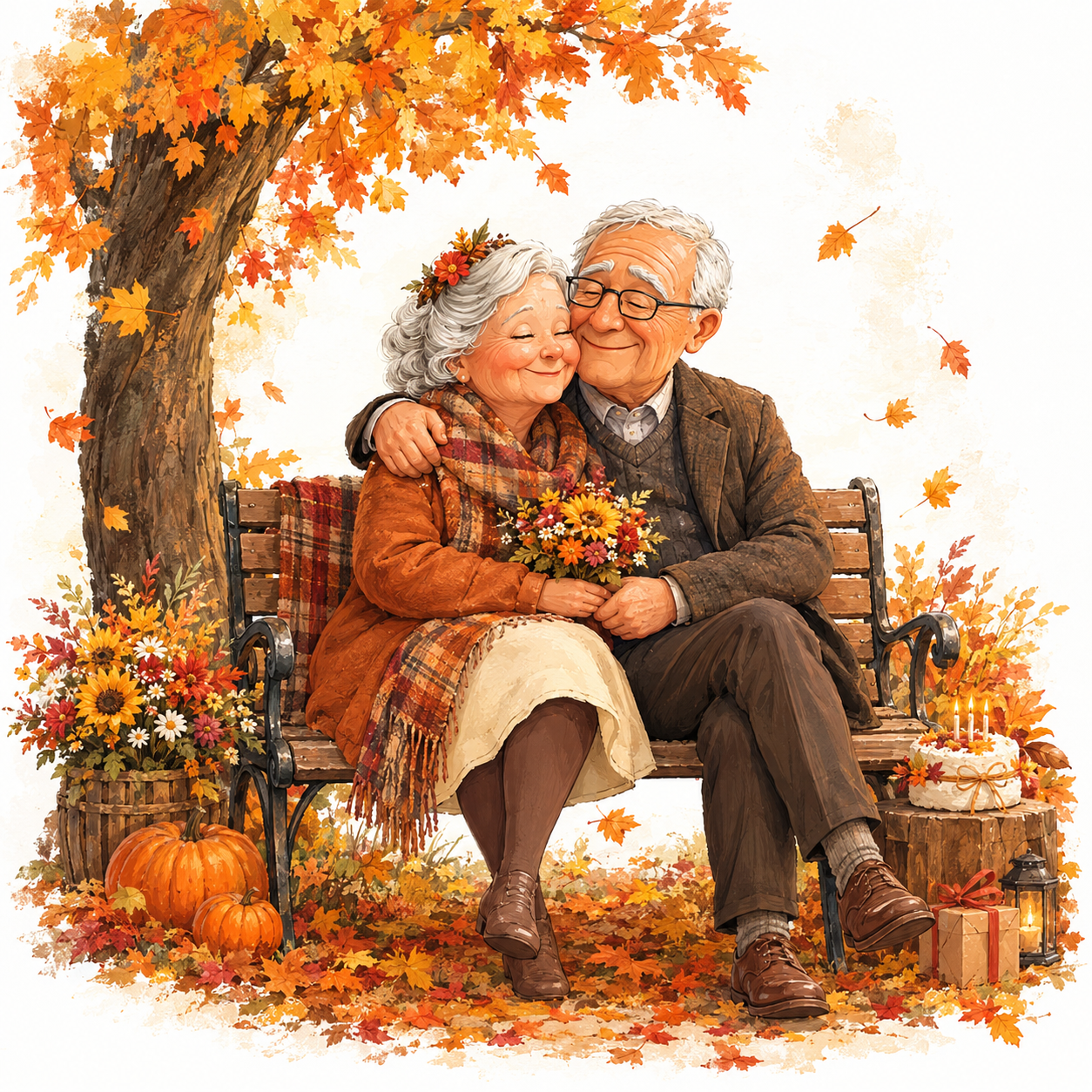 A warm illustration representing growing old together